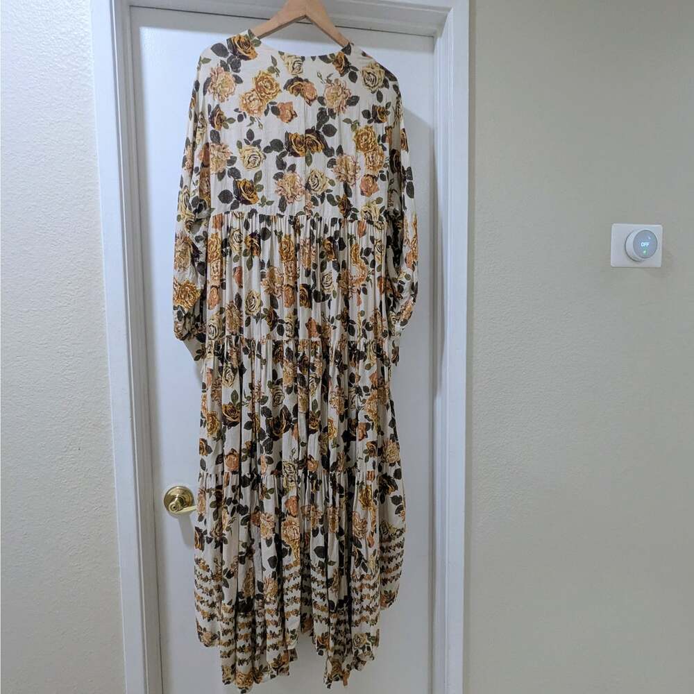 Free People Rows of Roses Maxi Dress in Ivory Combo Size Large Boho Floral Fall - Picture 5 of 7